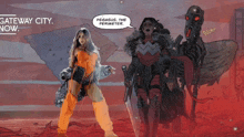 a comic book character says pegasus the perimeter while standing next to a skeleton