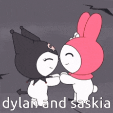 a picture of two cartoon characters with the name dylan and saskia
