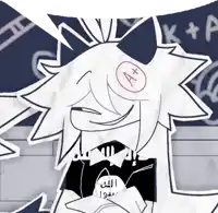 a black and white drawing of a person with an a+ on their forehead