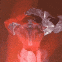a blurred image of a person 's face with a red light behind them