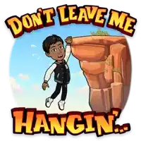 a cartoon of a man hanging from a cliff with the words do n't leave me hangin behind him