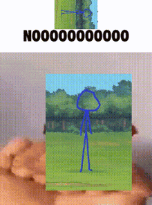 a person holding a picture of a stick figure with the words noo000000 on top of it