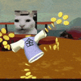 a cartoon of a cat with a purple shirt that says 金