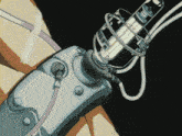 a cartoon drawing of a person holding a device with a light bulb attached to it