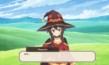 a video game character named megumin is talking to another character