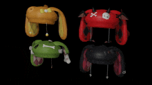 a group of stuffed animals are sitting next to each other