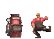 a pixel art of a man standing next to a machine and a man standing next to a machine .
