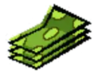 a stack of green bills on a white background .