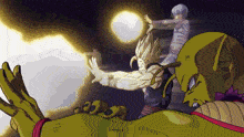 a cartoon drawing of a man and a monster fighting