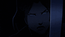 a cartoon of a woman holding a sword in a dark room