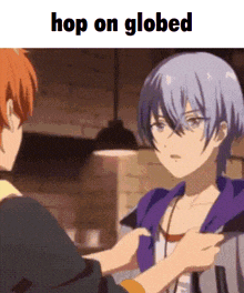 a picture of a boy and a girl with the words hop on globed above them