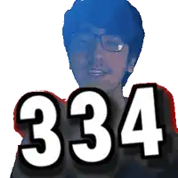 a man with glasses and the number 334 on his face