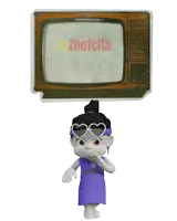 a cartoon character is standing in front of a tv screen that says @zhotcita on it