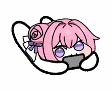 a cartoon drawing of a girl with pink hair