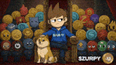 a cartoon of a man sitting on a throne with a dog and the words $ zurpy on the bottom
