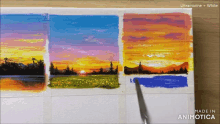 a painting of a sunset with the words made in animatica on the bottom