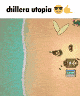 a cartoon drawing of a beach with the words chillera utopia below it