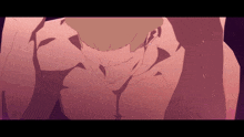 a drawing of a man without a shirt with a purple background