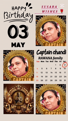 a calendar for captain chandi 's birthday on may 03