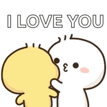 a cartoon character is kissing another character with a heart in the background and the words `` i love you '' .