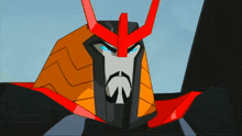 a cartoon drawing of a robot with red horns and a beard