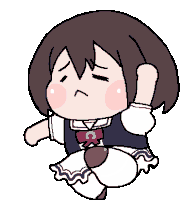 a pixel art drawing of a girl in a school uniform with a c on her chest .