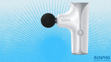 a white renpho massage gun with a black head