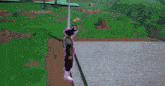 a pixelated image of a person standing on a ledge in a video game