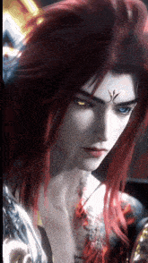 a man with long red hair has a tattoo on his chest