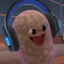 a potato wearing headphones looks like a cartoon character