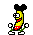 a pixel art cartoon of a banana wearing a cowboy hat and glasses .