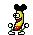 a pixel art cartoon of a banana wearing a cowboy hat and glasses .
