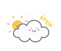 a smiling cloud with the sun behind it and the words " kunin satti otisin "