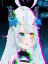a drawing of a girl with horns and a purple background