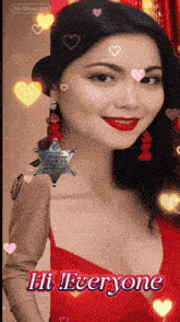 a woman with a sheriff 's badge on her shoulder and the words hi everyone