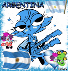 a cartoon of a bug holding a guitar with the word argentina on the bottom
