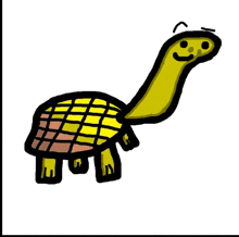 a cartoon drawing of a turtle with a long neck