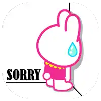 a cartoon bunny with a tear running down his face and the word sorry below it