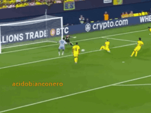 a soccer game is being played in front of a sign that says btc