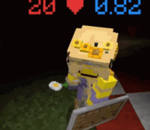 a minecraft character is holding a daisy and a shield .