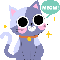 a cat with a speech bubble that says meow on it