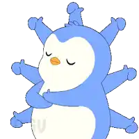 a cartoon of a penguin with many arms giving thumbs up