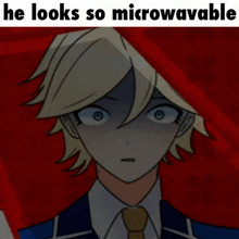 a cartoon of a man with the words he looks so microwavable below him