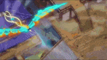 a drawing of a person flying through the air with a blue flame coming out of their mouth