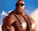 a cartoon drawing of a man wearing suspenders and sunglasses