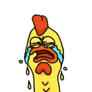 a cartoon chicken with tears running down its face