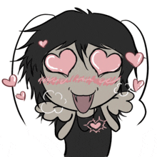 a drawing of a person with hearts in his eyes