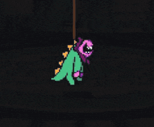 a pixel art drawing of a dinosaur with a pink face