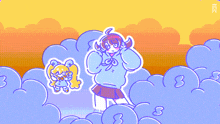 a cartoon drawing of a girl surrounded by clouds with numbers 3 and 8 on them