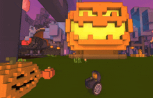 a pumpkin with a face on it is in a minecraft world